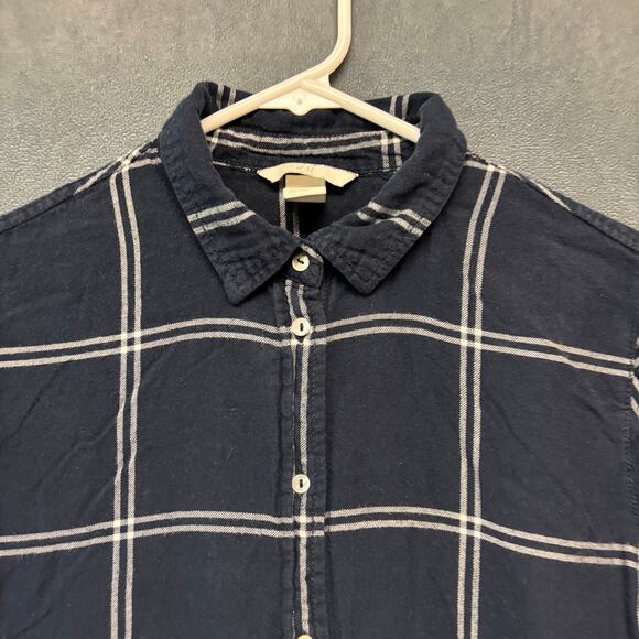 H&M Navy Plaid Button Down Casual Shirt Women’s Size 2 Cotton Rockabilly Country - Picture 2 of 8